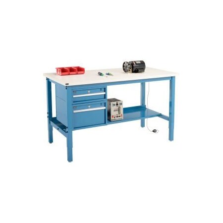 Global Equipment 60"W x 36"D Production Workbench - ESD Square Edge - Drawers Shelf - Blue 319242BL